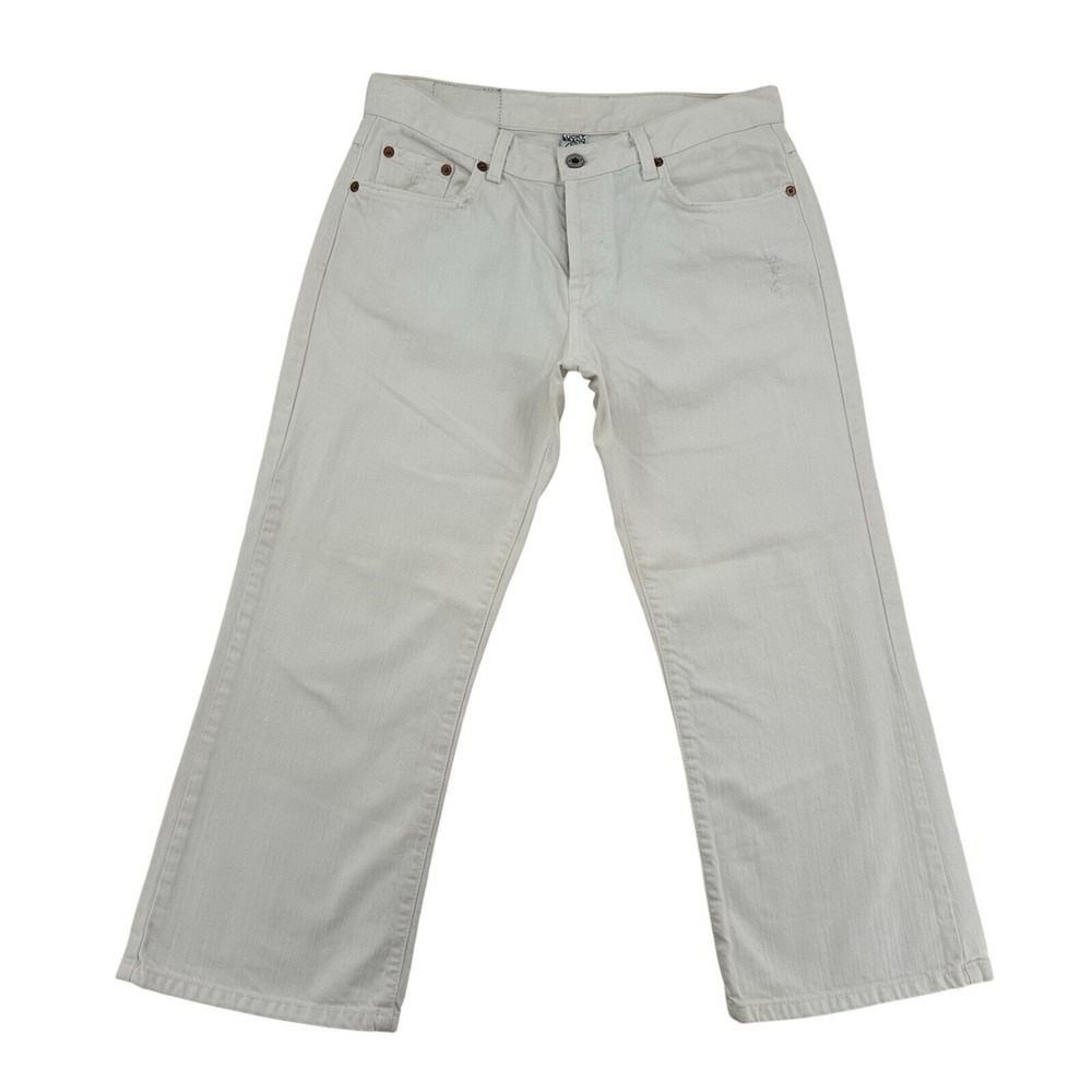 Lucky Brand Womens 6 28  Easy Rider Crop Jeans Off White Wide Leg Button Fly USA